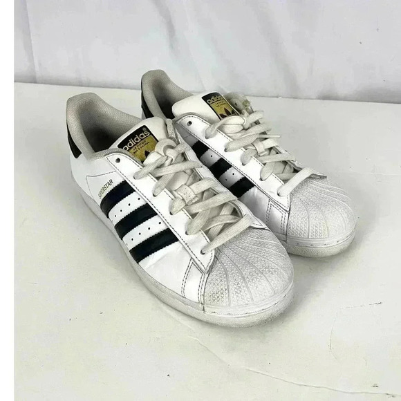 Adidas Superstar Leather 3-Stripe Shoes Mens 5.5 White Black Leather 789006 - Picture 6 of 10